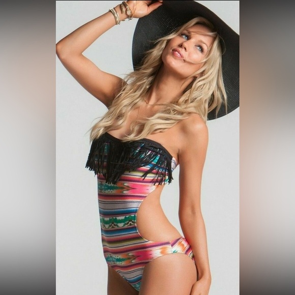 L Space Cozumel Free Love Bandeau Monokini One Piece Swimsuit Sz 8 - Picture 1 of 10